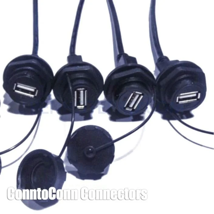 PANEL MOUNT USB WATERPROOF CONNECTOR TYPE A FEMALE SOCKET WITH WIRE 0.2M